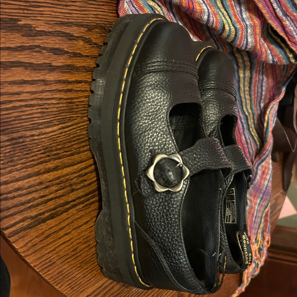 Dr. Martens Addina Flower Buckle Leather Platform Shoes size 9 UK41 black - Picture 4 of 8